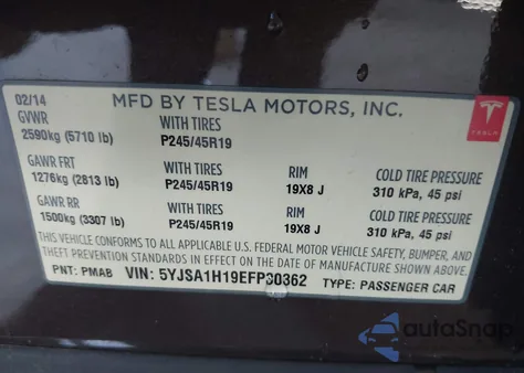 2014 Tesla Model S P85 из США, поврежденный, VIN 5YJSA1H19EFP30362